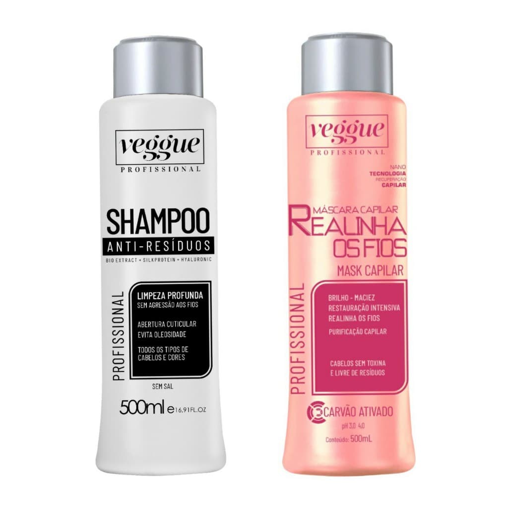 KIT Máscara Hidratante Realinha Fios + Shampoo  Veggue 500ml