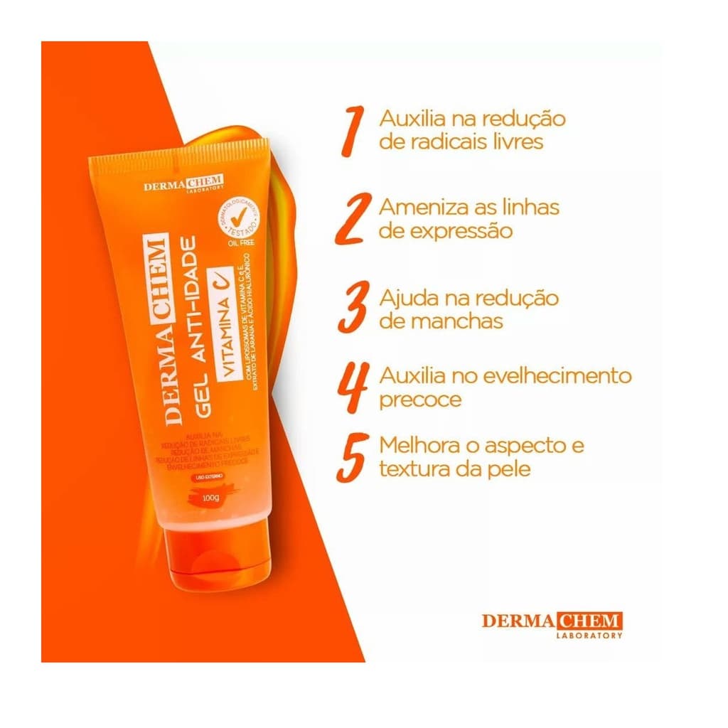 Gel Facial Anti Idade Com Lipossomas Vitamina C Dermachem 100g