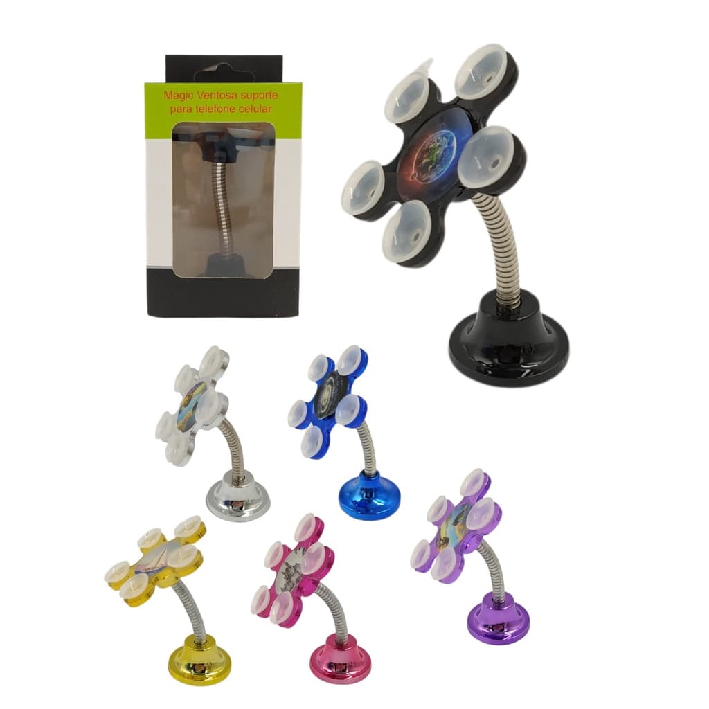 Suporte Celular Veicular Mesa Ventosa Flor Articulado 360°Universal