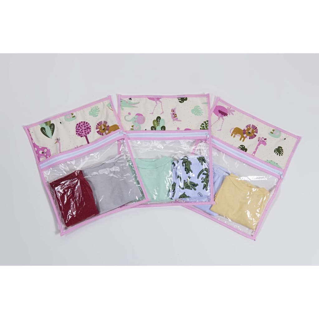 Kit Saquinho Para Maternidade Roupa de Bebê Menina SAFARI ROSA 3pçs Conjunto saco para Roupa de bebe menina 3pç