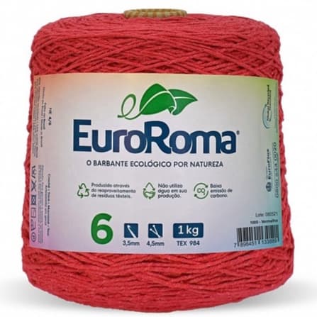 Barbante Fio Nº 6 Colorido Euroroma Cone de 1 Kilo 984 TEX para Crochê, Tricô, Amigurumi, Tear e Artesanato