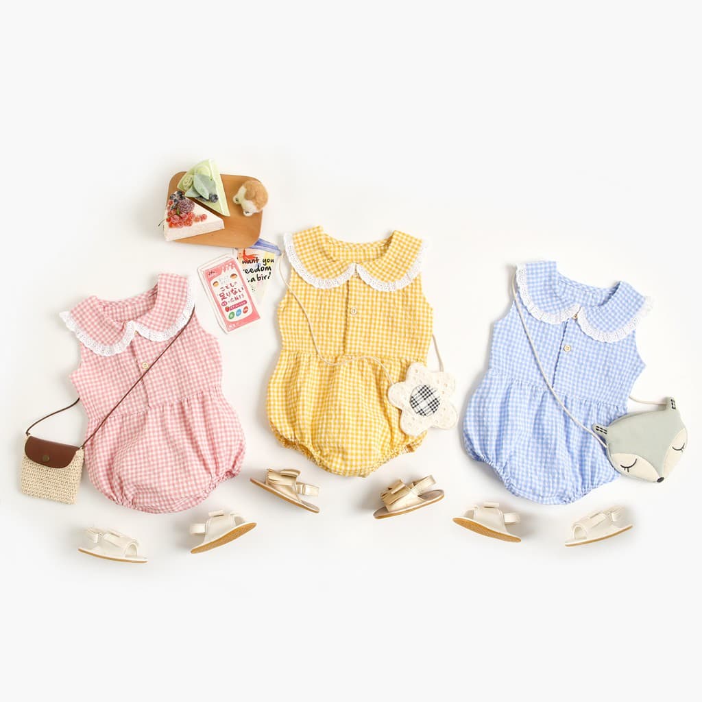Princesa Do Bebê Meninas Bodysuits Bonito Xadrez Criança Roupas De Verão Bodysuit De Algodão Para Crianças Menina Moda