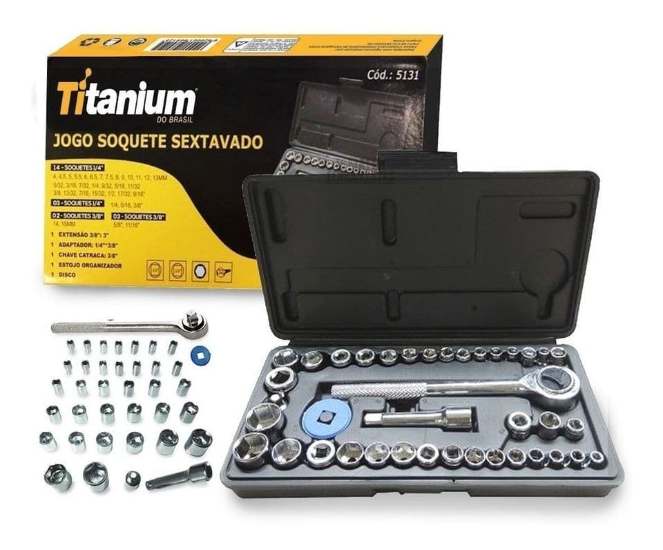 Jogo De Soquetes Sextavado Chave Catraca 1/4 - 40 Titanium