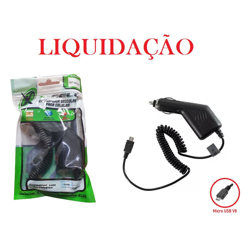 Carregador Veicular Carro Celular V8 Micro Usb Android X-Cell
