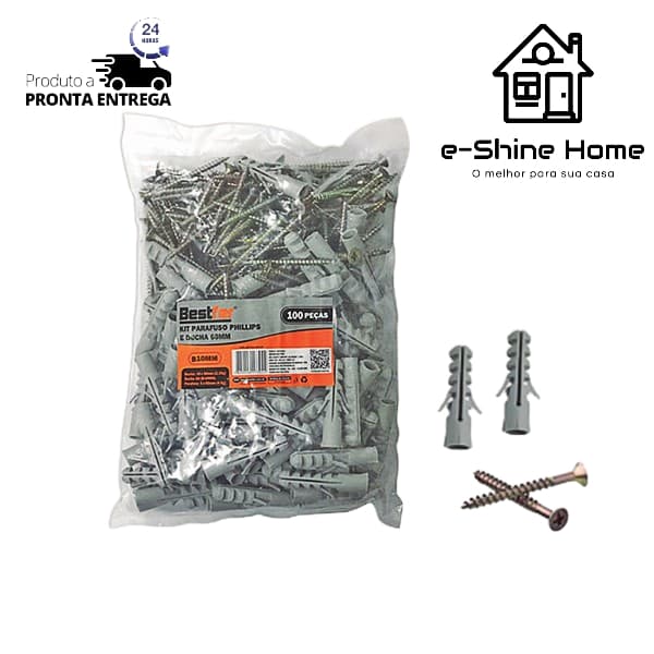 Kit 100 Buchas 8mm + 100 Parafusos 4x45mm Phillips Bestfer — Completo para Fixações Domésticas