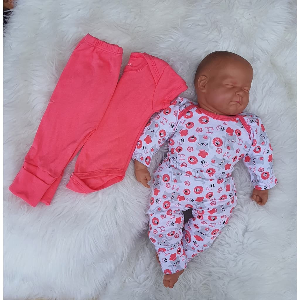 Kit 4 Peças Body Calça Enxoval de Bebê Maternidade 100% Algodão