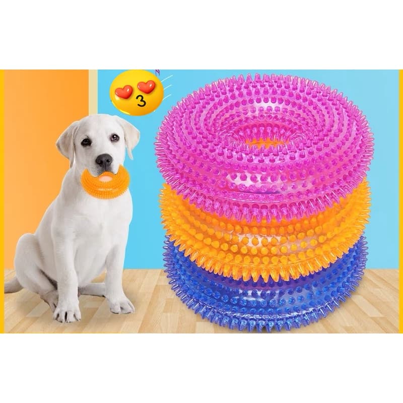 Brinquedo Mordedor Pet Argola Espinhos TPR Para Cachorro  Reforçado Com Apito