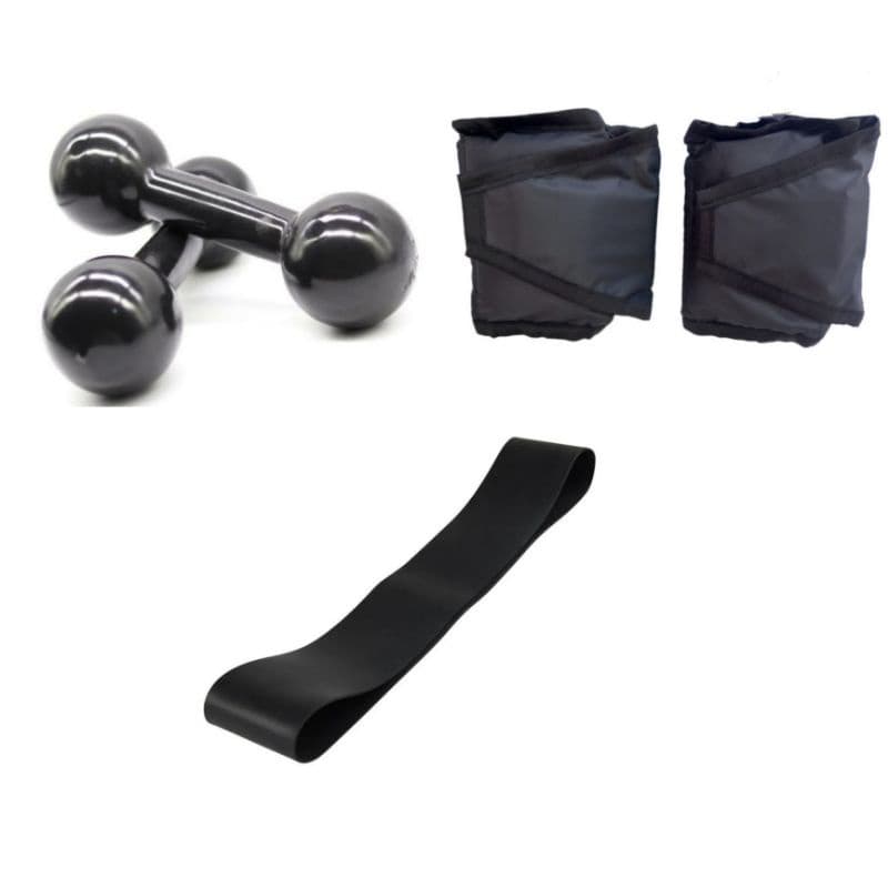 Kit Par Halter 3 Kg e Par Tornozeleira 3 Kg + Elástico Treino