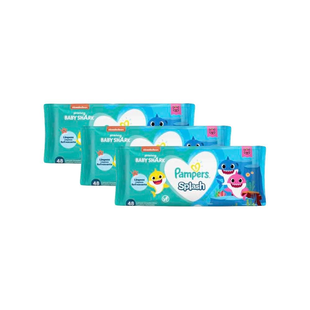 Kit 144 Lenços Umedecidos Pampers Splashers Baby Shark