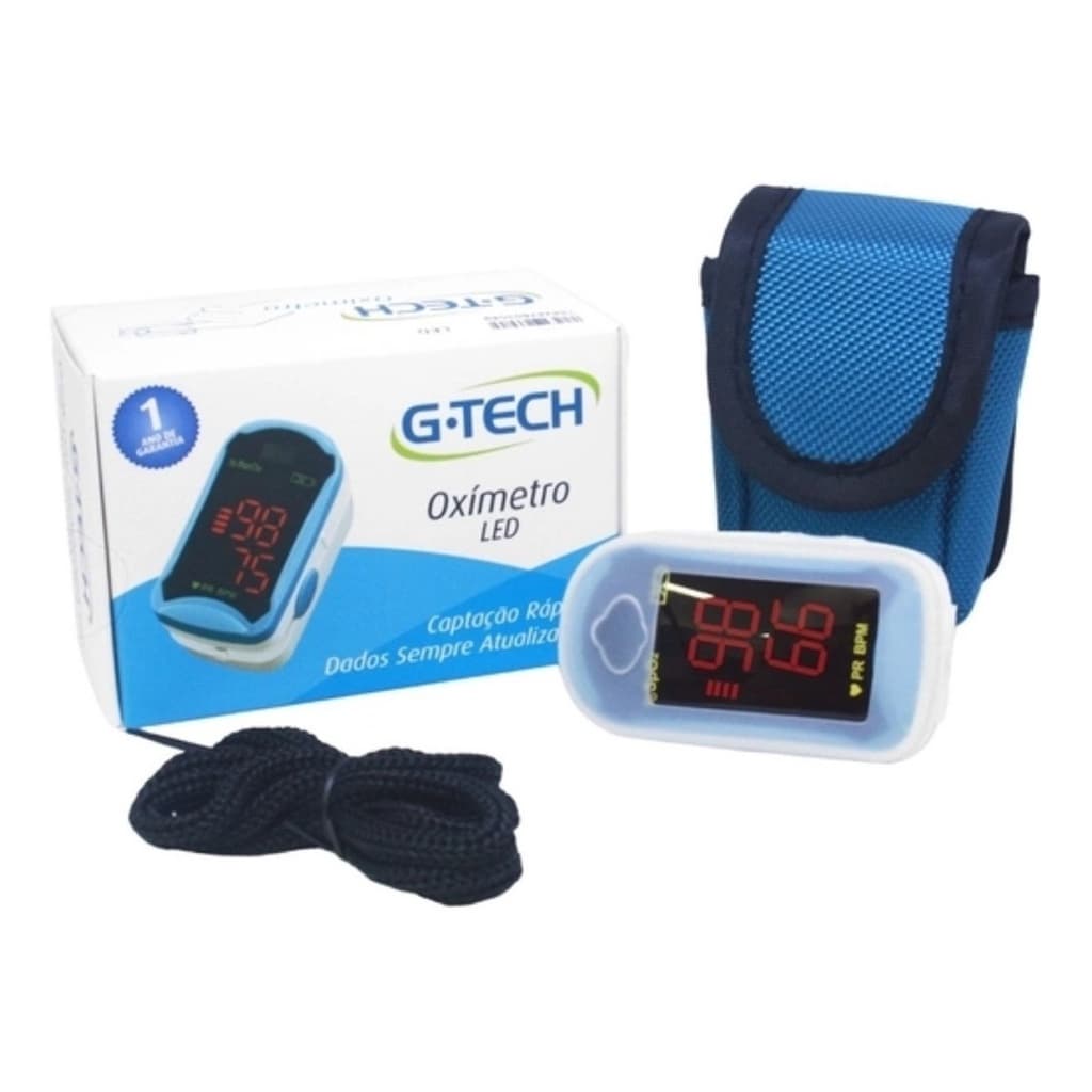 Oximetro De Dedo GTECH Com Capa Protetora + Cordão + Pilhas