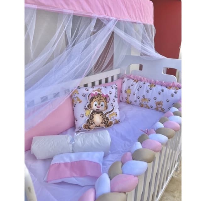 kit berço 10 Peças bebê oncinha rosa e marrom sublimado para berço padrão americano