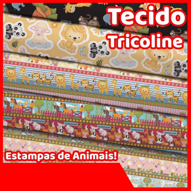 Tecido Tricoline Animais Varias Estampas 100% Algodão 0,25 X 1,50 Decoupage e Patchwork - Tecido Master 5915 Estilotex