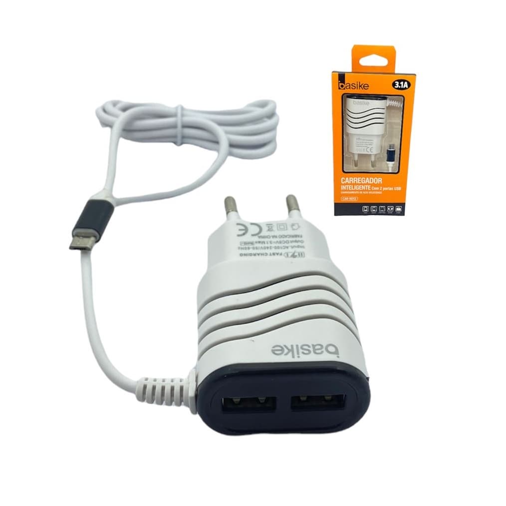 10 Carregador Celular Basike Rapido V8 3.1a +2USB .