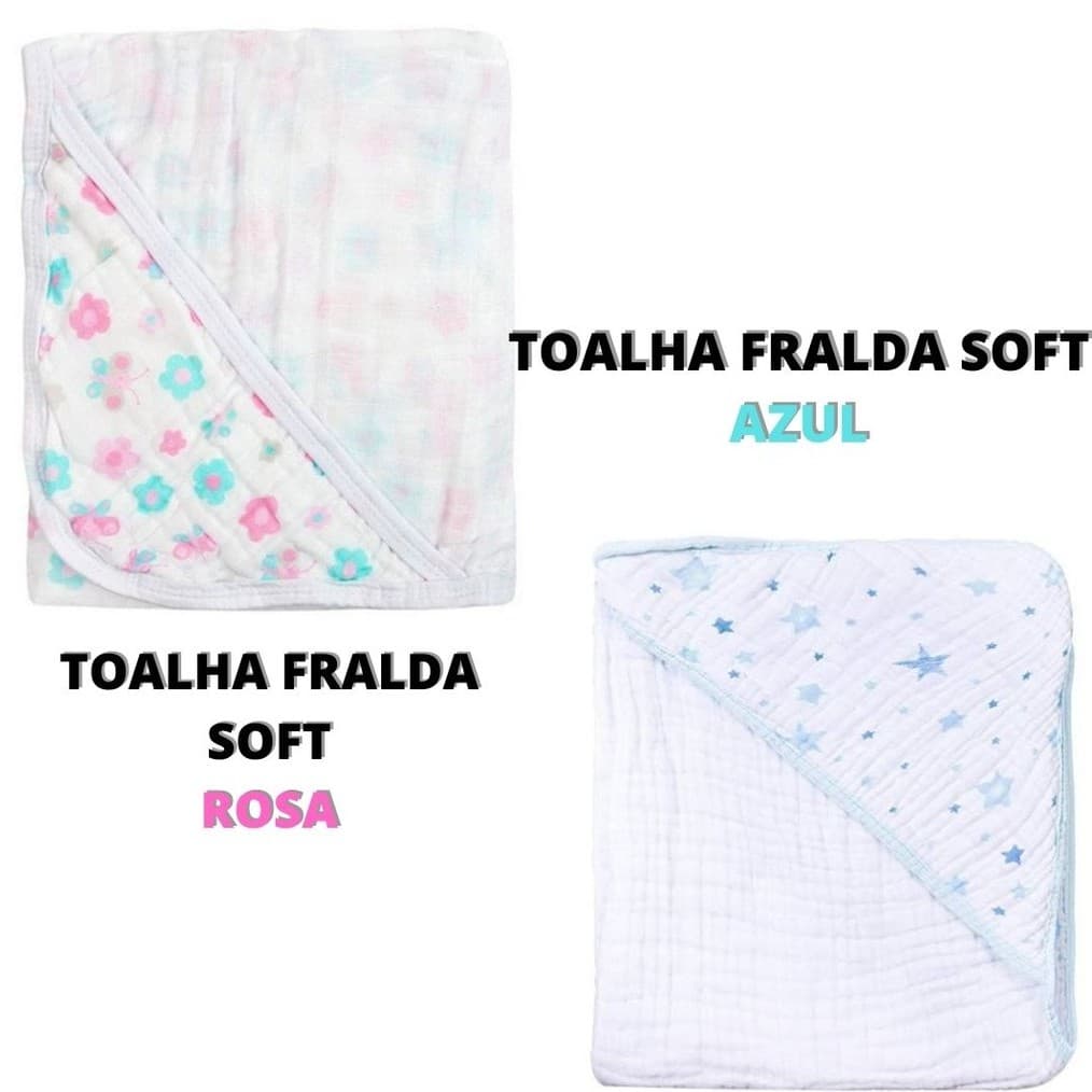 Toalha Fralda com 2 Camadas e Capuz 85x85cm 100% Algodão com viés