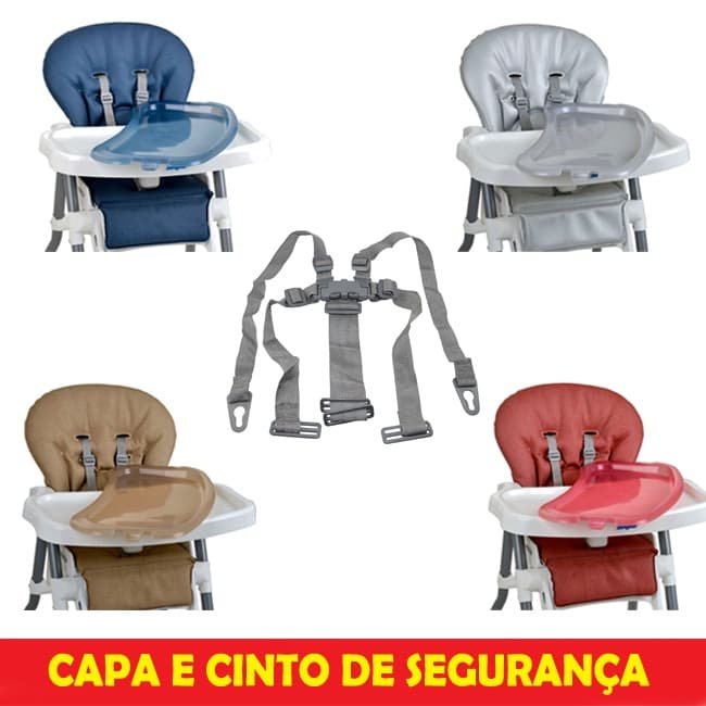 Capa Para Cadeira de Refeição Merenda + Cinto de Segurança Cinza Original Burigotto