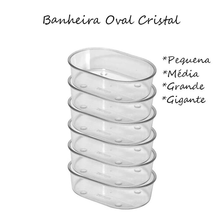 Kit 6 Banheira Cristal Oval - TODOS OS TAMANHOS - Passaros Canario Belga Papa Capim Coleiro Calopsita Periquito