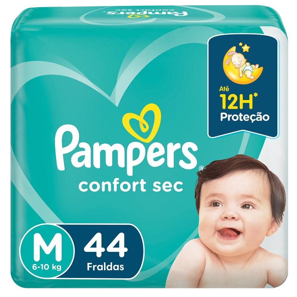 Fralda Pampers Confort Sec Mega Tamanho M com 44 Unidades