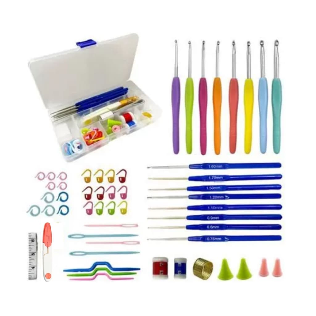Kit Crochê  Com16 Agulhas Amigurumi  Acessórios Para Facilitar seu Trabalho e Caixa Organizadora