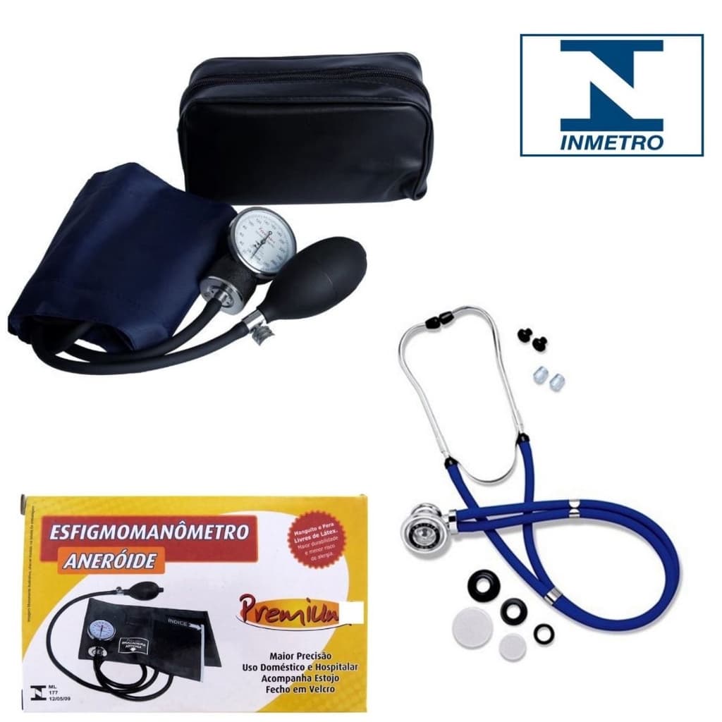 Esfigmomanômetro Aparelho Medidor De Pressão Arterial Manual +  Estetoscópio Rappaport