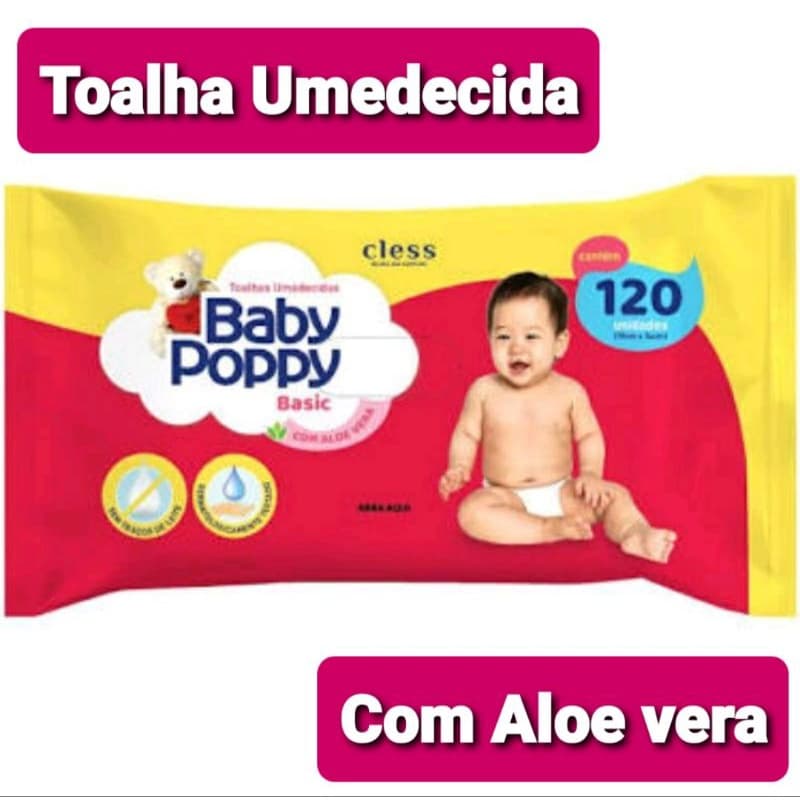 TOALHA UMEDECIDA BABY POPPY Com aloe vera 50 ou 100unids