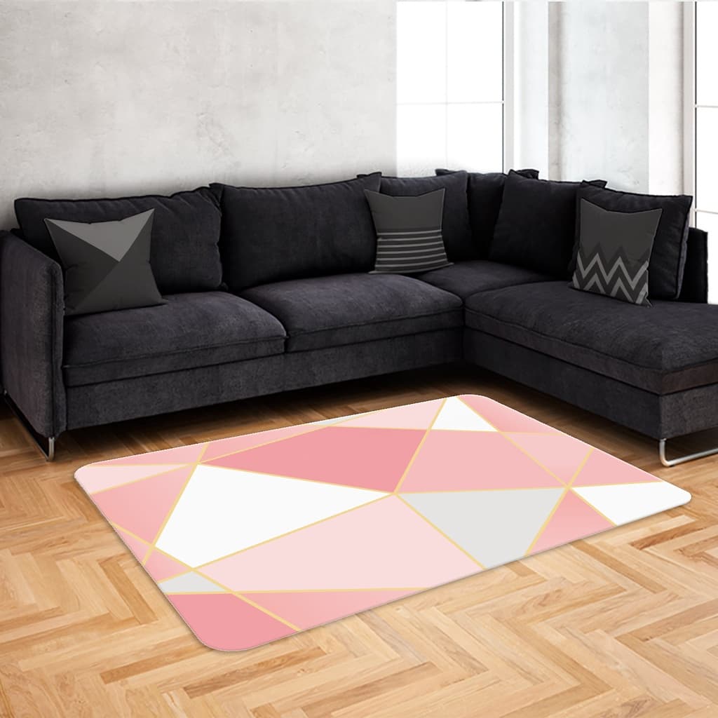 Tapete Antiderrapante para Sala  e Quarto - 69x118cm -  2mm - TRI NGULOS ROSA