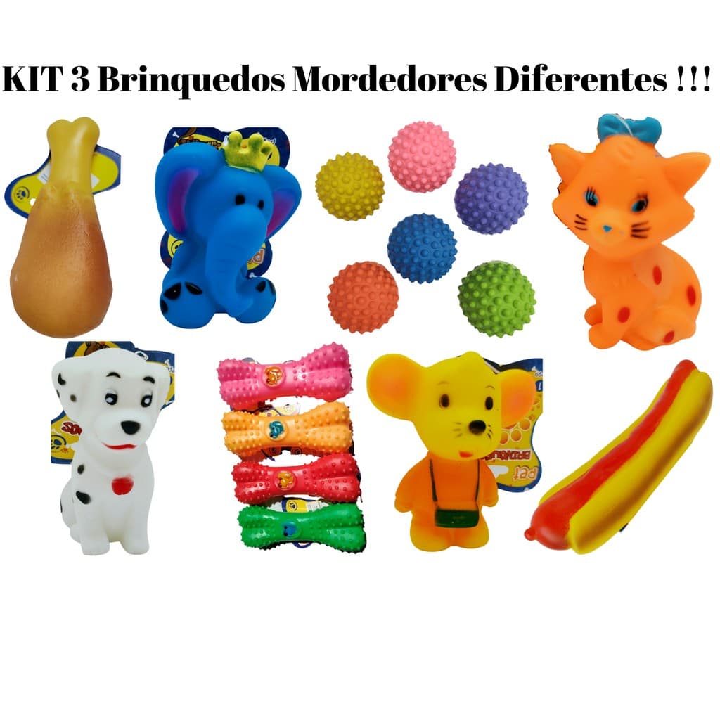 KIT 3 Brinquedos Mordedores de Borracha Modelos Diferentes Para Cachorros - Cães - Brinquedo para seu PET , filhote brinquedos fazem a diversão dos animais, filhotes e médio porte se divertir.