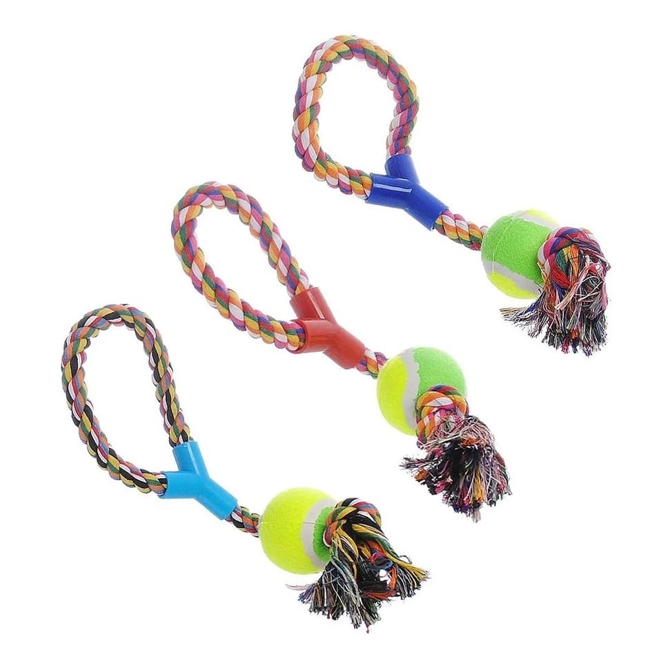 Brinquedo Mordedor para Cães - Brinquedo de Corda para Cachorro Bola de Tênis