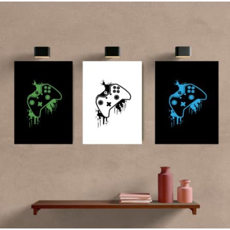 GAME kit placa decorativa 20x30cm geek nerd azul verde e branco quarto gamer video game controle