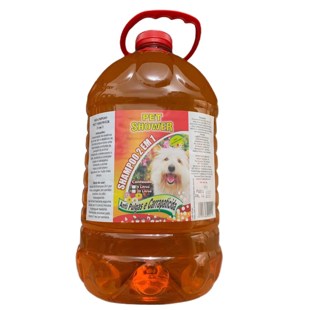 Shampoo Antipulgas 5 litros Fragrância Pitanga para Pet Shop, Banho e Tosa e Clínica Veterinária
