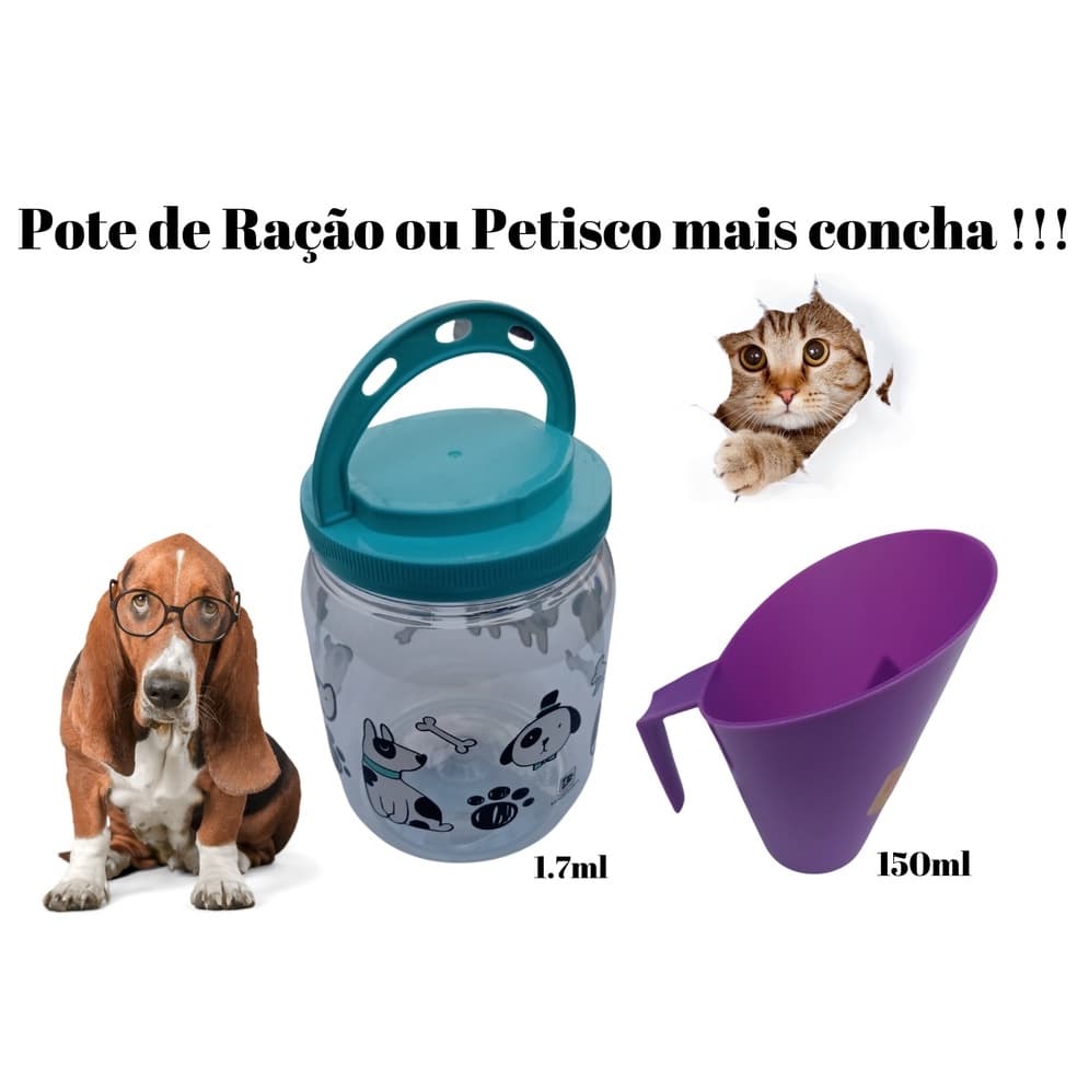 Pote de Ração ou Petisco Pequeno 1.7ml Tampa com Rosca e Alça cor Azul Celeste  – Mais Conha para Ração ideal Cachorro, Cães e Pet.