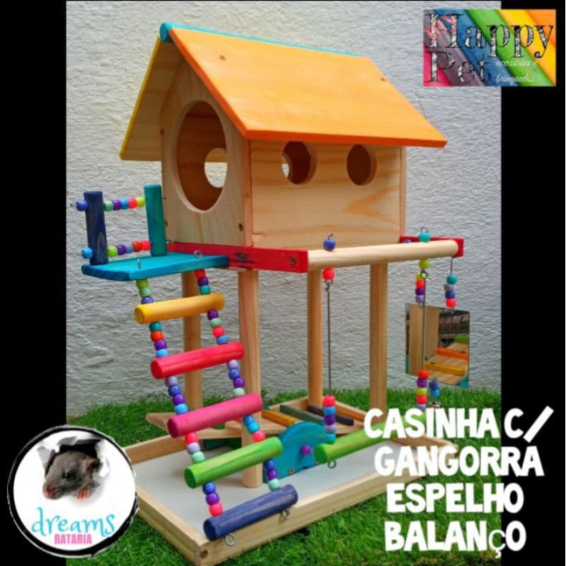 Playground Calopsita parquinho Casinha com gangorra, espelho e balanço, periquito, agapornis.