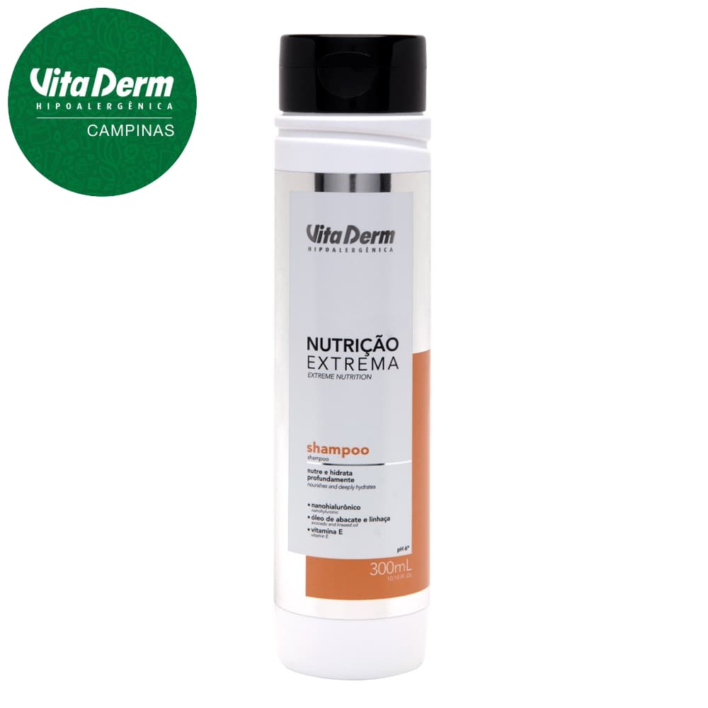 Shampoo Nutrição Extrema Argan Vita Derm 300ml limpeza suave e hidratante