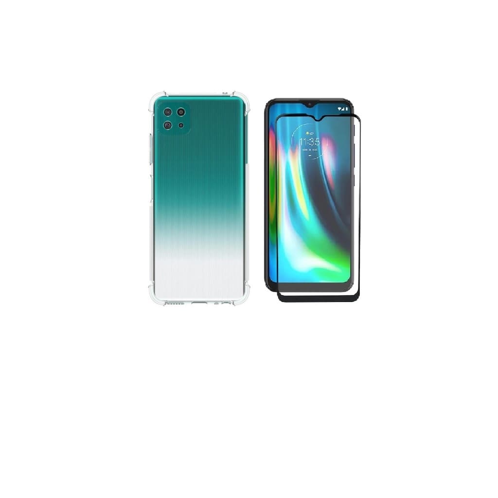 Para o Samsung Galaxy A22 modelo 5G - Capa + Pelicula de Vidro 3d (Anti impacto queda shock choque proteção protetora air bag silicone TPU reforçada incolor transparente celular aparelho borda capinhas capa capinha case)