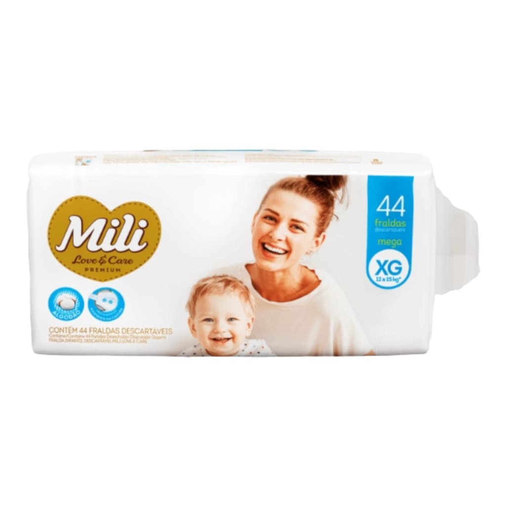 Fralda Descartável Infantil Bebê Mili Love e Care Tamanho XG com 44 Unidades