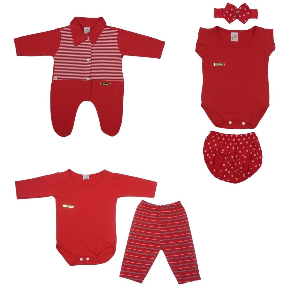 Macacão, Body, Calça e Tapa Fralda Recém-nascido Menina Kit Com 6 Peças