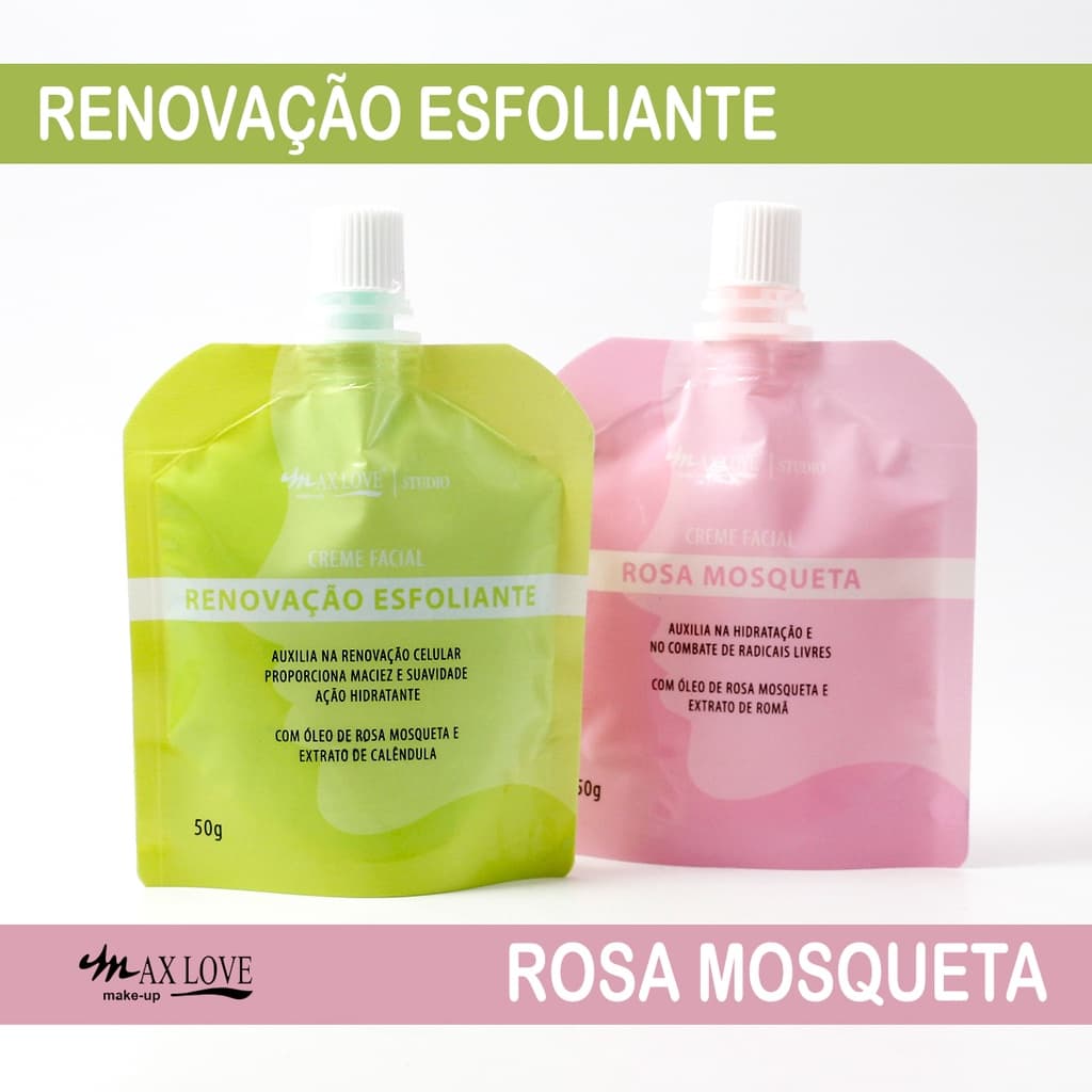 Creme Esfoliante facial e Creme anti-idade Hidratante Rosa Mosqueta, para um rosto macio e luminoso