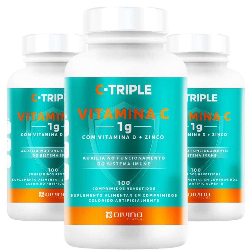 KIT 3 C-TRIPLE VITAMINA C 1G + ZINCO 10 MG + VITAMINA D 400UI TOTAL 300 COMPRIMIDOS - DIVINA PHARMA