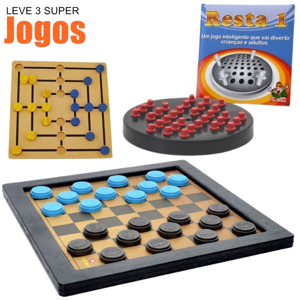 Leve Um Kit Com 3 Super Jogos 1 Dama + 1 Trilha  e Um Jogo Resta 1 Para Jogar Toda Familia