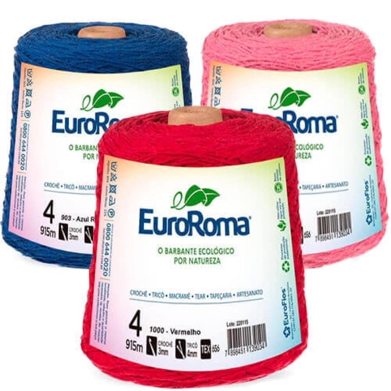 Barbantes Eurororoma Fio 4, barbantes 4/4 para crochê, Barbantes fio 4 da Euroroma