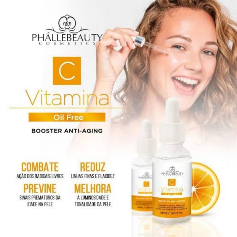 Sérum Vitamina C Facial Oil Free Rejuvenecimento Booster - Maquiagem Phallebeaut