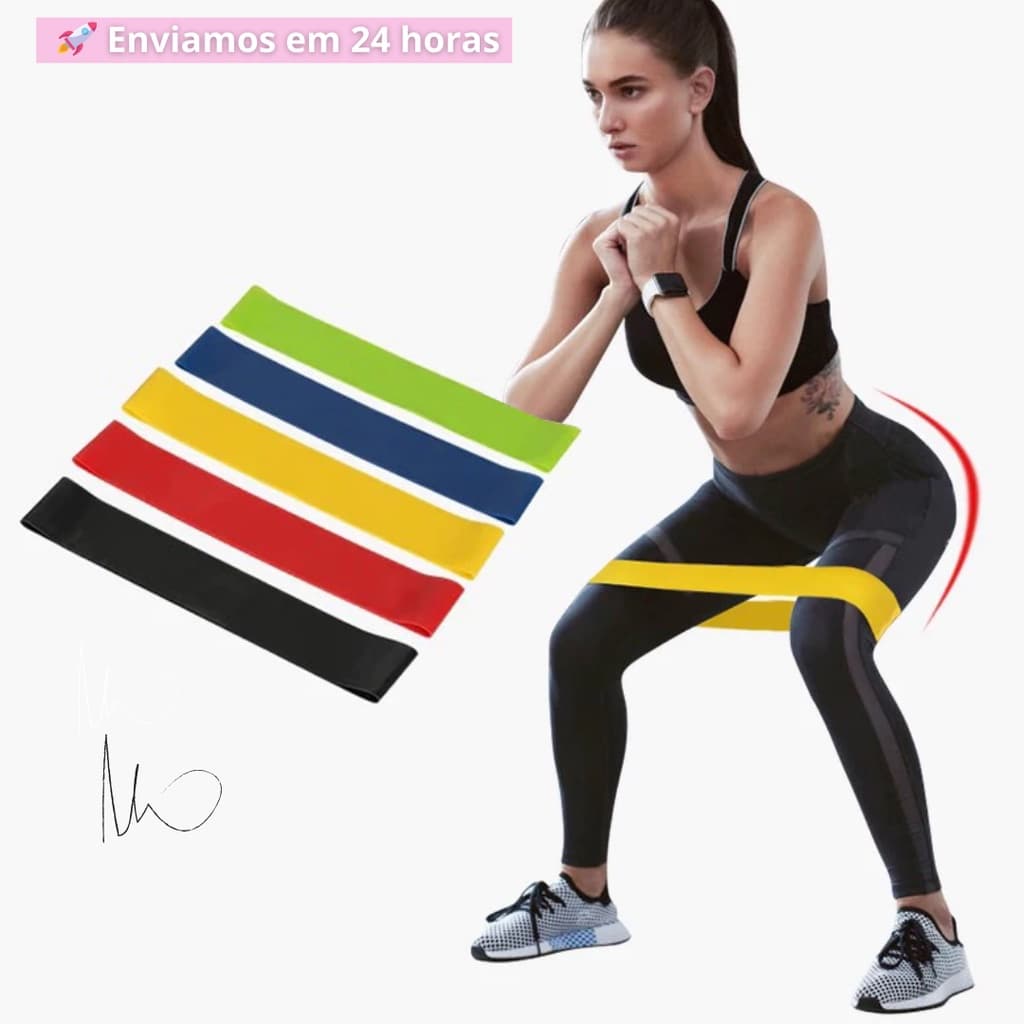Kit 5 Banda Faixa Elástica de Resistência Mini Band para Treino Yoga Pilates Treino Academia Musculação - Envio Imediato