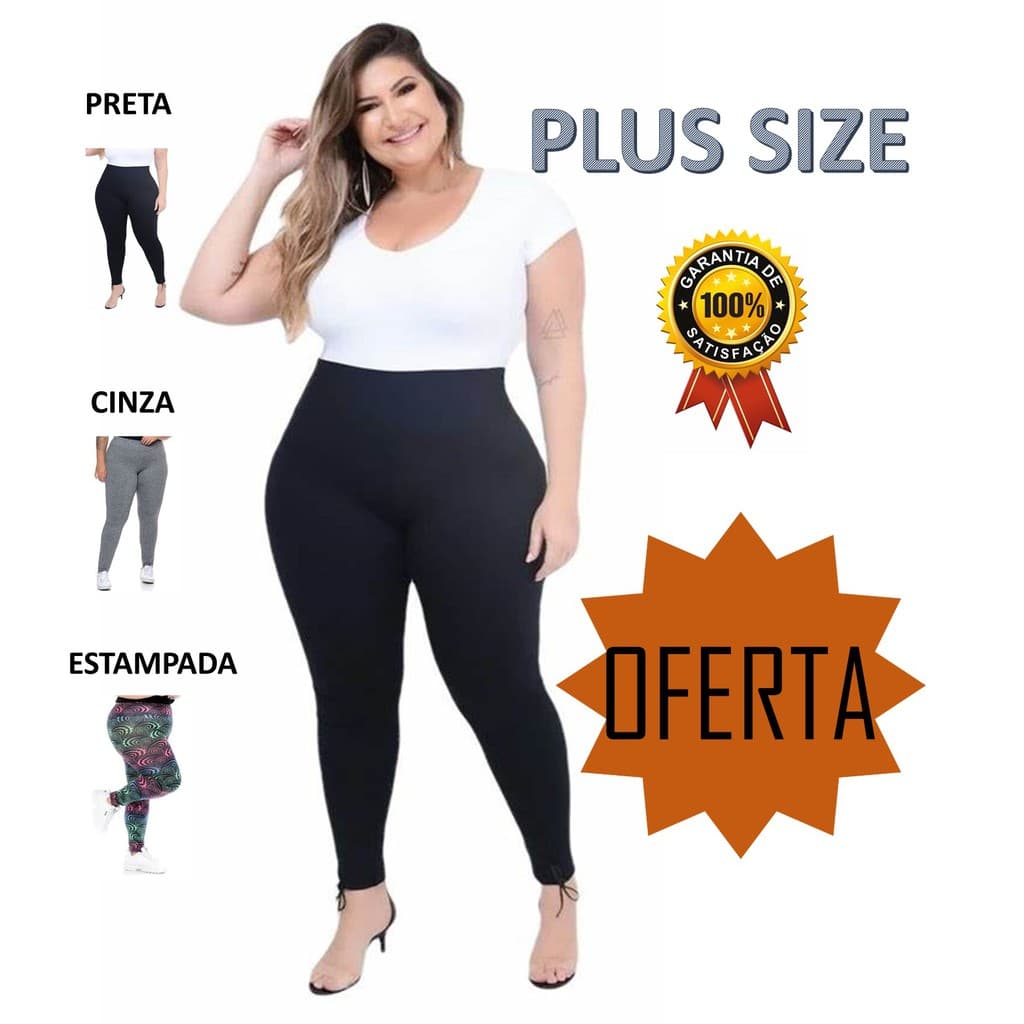 Calça legging plus size feminina Suplex Academia Fitness Roupas Plus