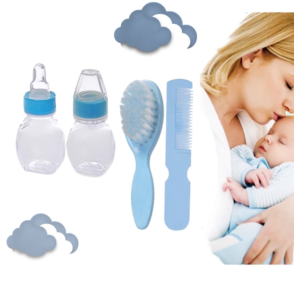 Kit Mamadeira Mamita 60ML Escova de cabelo para Bebê 2 Peças Pente + Escova Cerdas Super macias