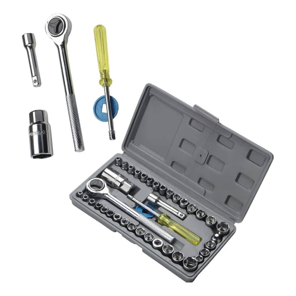 Jogo kit de Soquete com Chave Catraca Reversivel Completo 40 pcs C/Chave de Vela Ferramenta