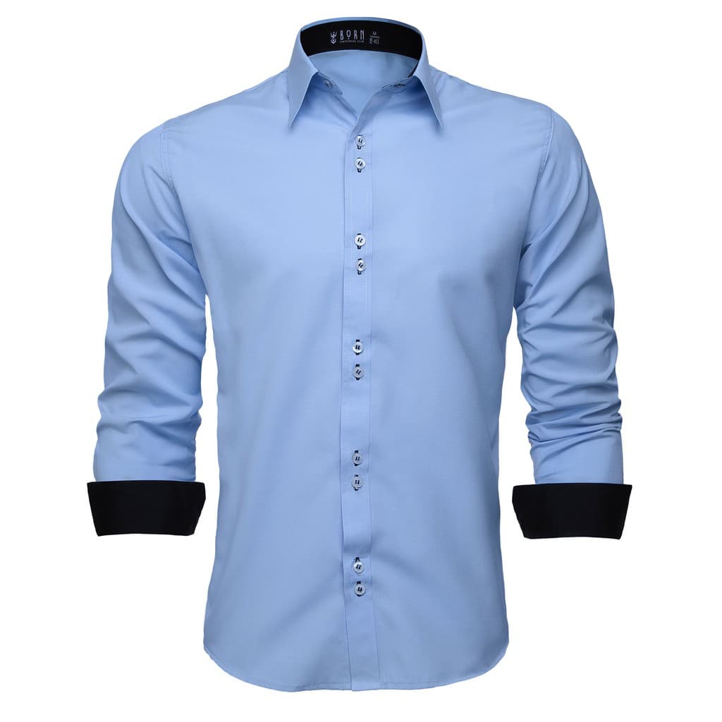 Camisa Social Masculina Slim Manga Longa Azul Ceu