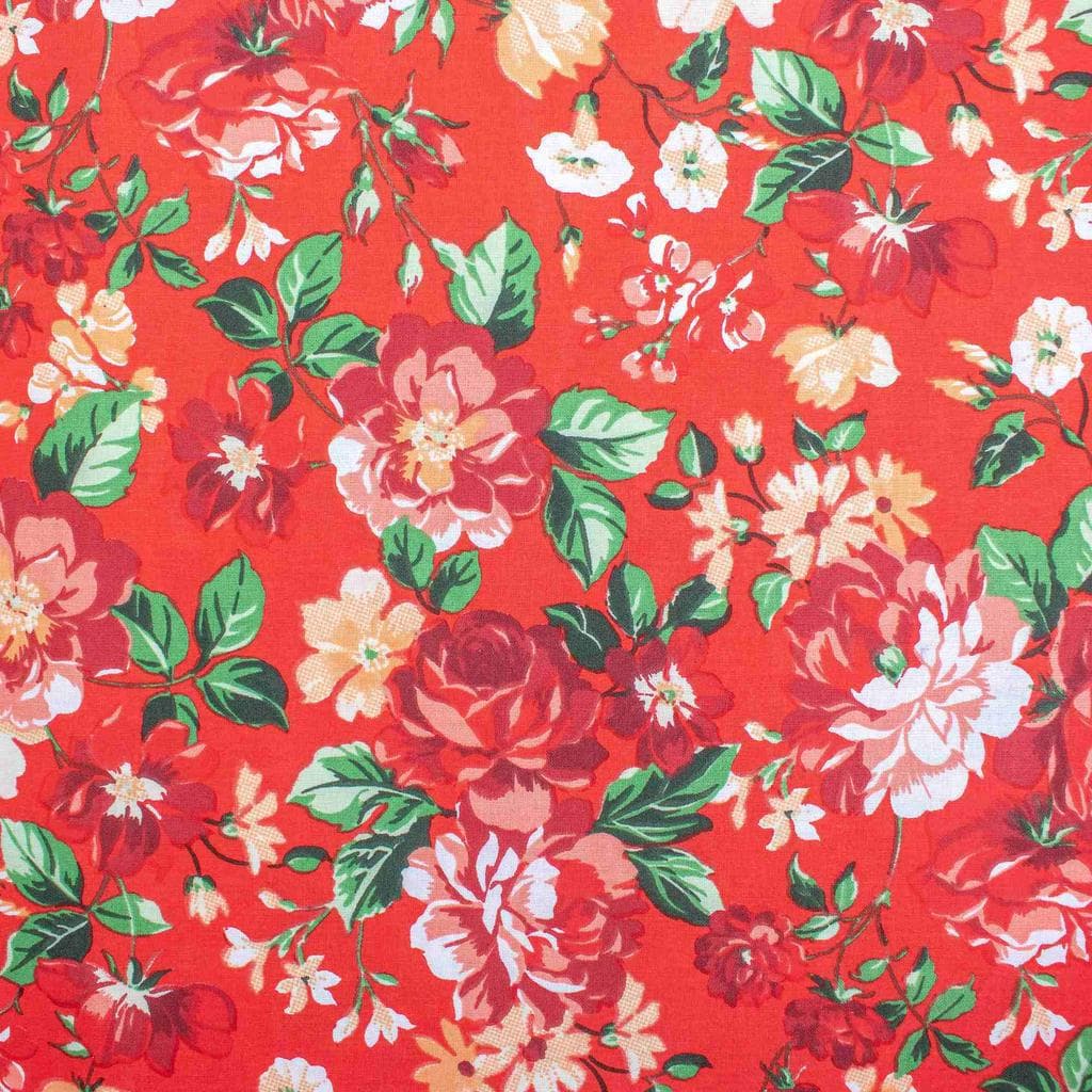 Tecido Estampado Floral Vermelho 1mt x 1,50mt Tricoline para Artesanato Patchwork