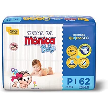 Fraldas Descartáveis Turma Da Mônica Baby PCT Mega P c/ 62 Unidades