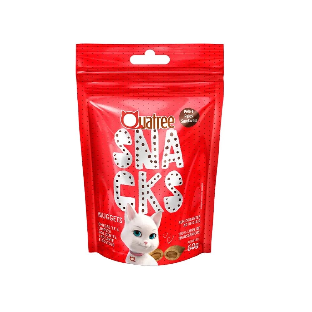 Snack Quatree Nuggets Pele e Pelos Saudáveis para Gatos Sabor Frango 60g