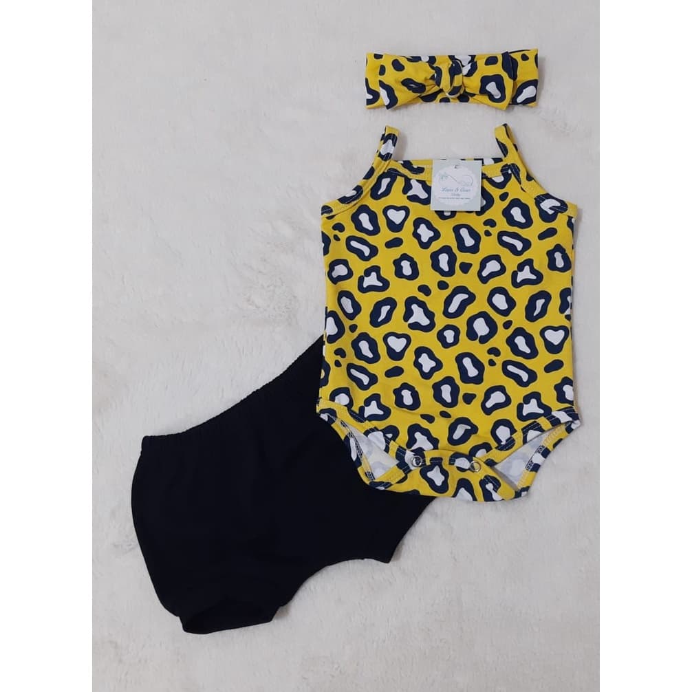 Conjunto para Bebe Menina Infantil Calor Body ou Regatinha Verão + Short Tapa Fraldas+ Laço Sortidos Varias Estampas – Roupa Bebe