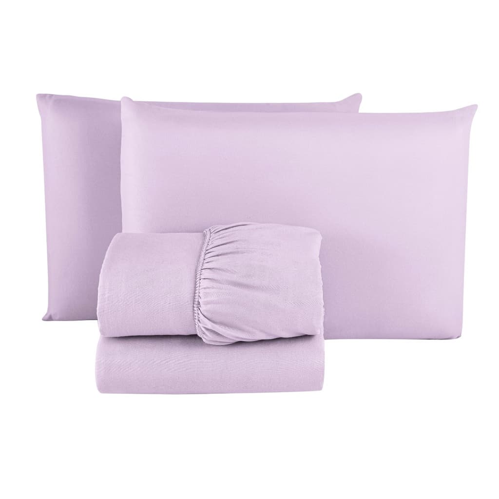 Jogo de Lençol CASAL Premium LISO 150 FIOS Microfibra 03 Peças Jogo de Cama 30CM Altura LILÁS